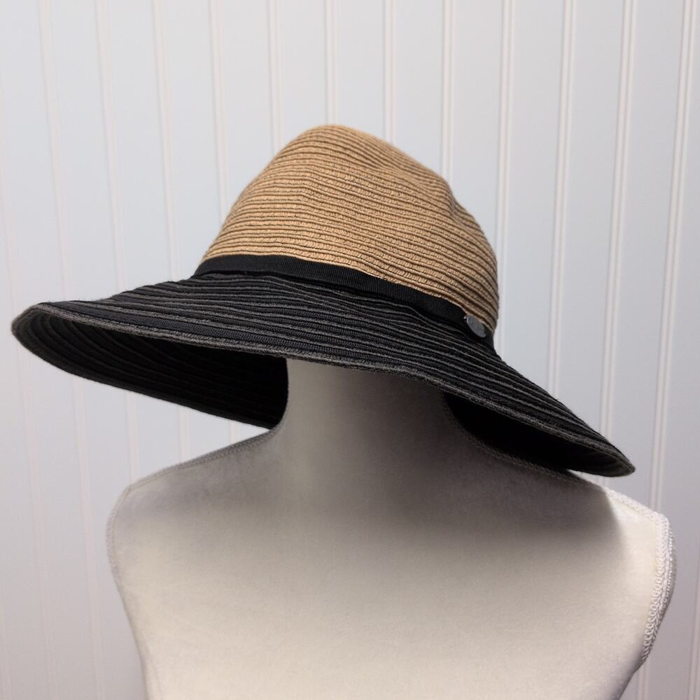 Wallaroo Riviera Sun Hat Womens One Size Two Tone Black Brown Wide Rim Packable